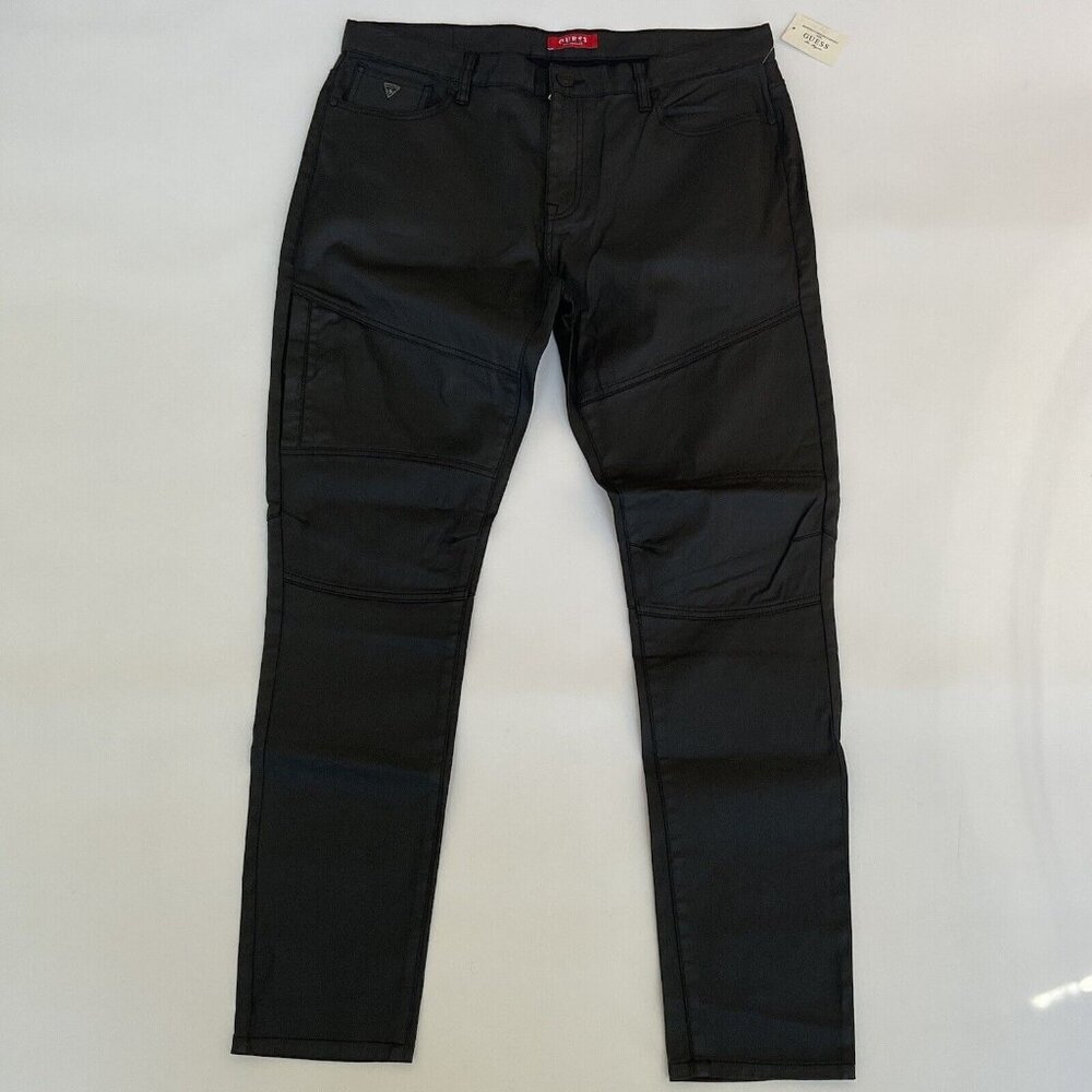 Guess Men’s Paneled Skinny Jeans Black Coated Size 36